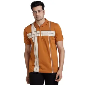 Park Avenue Men's Print Pattern Slim Fit Pure Cotton Half Sleeve Polo Neck Casual T-Shirt (Size: 40)-PCKB01209-O5