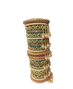 Stylish Plastic Round Chuda with Latkan Gold plated Rajwadi Style Bridal Bangles Set For Girls And Women Elegant Plastic Base Jewelry Bangles-XX0023 2.8