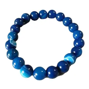 RRJEWELZ Natural Blue Banded Agate 10mm Round Shape Smooth Cut Beads 6.5 Inch Stretchable Bracelet For Men & Women. Unisex Bracelet For Healing, Meditation, Prosperity, Gift & Luck|STBR_RR_10351_6.5