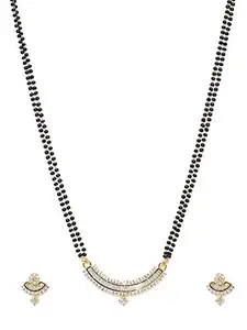 PANASH White Gold-Toned CZ Stone-Studded Mangalsutra and Earrings Set for Women