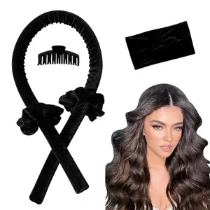 SIYAA TIK Tok Heatless Hair Curlers for Long Hair,Heatless Curling Rod Headband,No Heat Curlers You Can to Sleep in Overnight,Heatless Curls Headband,Soft Foam Hair Rollers for Natural Hair(Black)