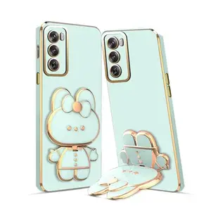 Anks Creation Stand and Mirror Mobile Back Cover for Oppo Reno 12 5G (Mint)
