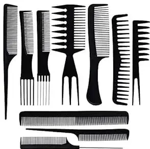 KRUPASADHYA hair Stylists Professional Variety Pack Styling Comb Set Great for All Hair Types and Styles (Black) -10 Pieces