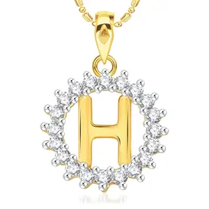 VSHINE FASHION JEWELLERY VSHINE Alphabet "H" Pendant initial Letter American Diamond Studded Pendant Locket with Chain Gold Yellow Plated Collection Fashion Jewellery for Women, Girls, Boys and men-VSP1680G