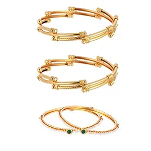 ZENEME Jewellery Combo Of Designer Victoria Bangles, Pearls Bangles, Trendy Gold Plated Bangles For Women & Girls - Pack Of 4 (2.4)
