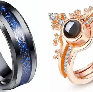 Men Valentine Smart Temperature Combo Ring Silver & Black (IR6791)