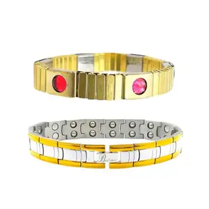 Bracotive Magnetic Bracelet For Men | Stainless Steel Material | Green Infinity Colour Stone | 6 Power Magnet Backside | Wrist Bracelet | Fashion With Health (1) | Gift For Husband And Parents | pack of 2 (silver)