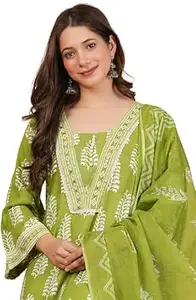 Amayra Women's Pure Cotton Straight Kurta Set with Palazzo Pants & Dupatta|Ethnic wear|Kurta Set for Women