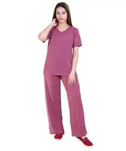 LAVERA Cotton Night Suit for Women Girls Printed Nightwear of T Shirt & Pyjama,Night wear,Relaxed Lounge Wear, Loungewear,Sleepwear,Nightdresses Stylish Night Suits,Loose-Fitting Night Suits s Pink