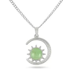 Crystu Green Jade Pendant, Natural Crystal Stone Pendant/Locket with Metal Chain for Reiki Healing and Crystal Healing Gemstone Pendant Size 30 mm (Color : Green)