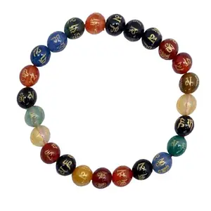 Crystals Om Mani Padme Hum Engraved Multicolour Stone/Crystal Bracelet 10mm - Unisex Reiki Healing, Vastu, Feng Shui Gift & Fashion Jewellery
