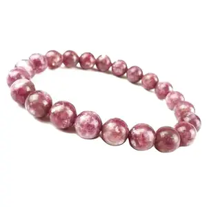 RRJEWELZ Natural Pink Tourmaline 8mm Round Shape smooth Cut Beads 7.5 Inch Stretchable Bracelet for Men & Women.|STBR_RR_07823_7.5