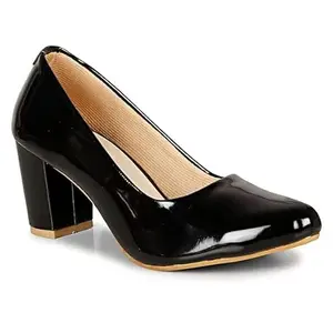 GLO GLAMP Casual Block Heel Office Wear Sandals (Black, 4)