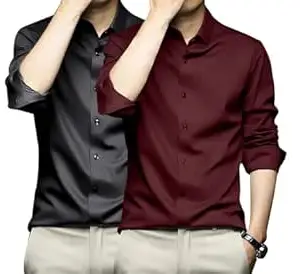 DEELMO Combo of Men's Stylish Solid Satin Casual Shirt for Men Full Sleeves| Poly Satin Silk Shirt Pack of 2
