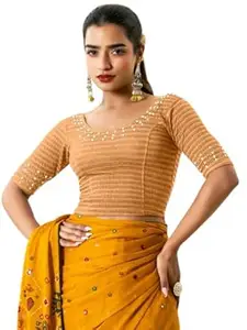 MRSWEARS Women's Regular Fit Readymade Stretchy Elbow Length Embroidered Saree Blouse