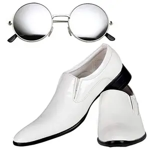 Vitoria Stylish Men's Synthetic Leather Formal Shoes with Free Unisex Slver Round Sunglasses/Office Shoes/Suit Shoes/Dress Shoes/Party Shoes (Numeric_6) White
