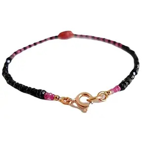 RRJEWELZ Black Spinel & Ruby bracelet for men & women - 2-2.5mm Mix Faceted beads - 7 Inch with Gold plated clasp – Healing, Fashion, Gift, Spiritual, Yoga|LCBR_RR_07135