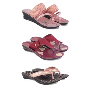 Women's Comfortable Sandal,Casual Lightweight Sandal for Everyday Wear for women's(GR-(COMBO-3)-1950-1974-1956-5)