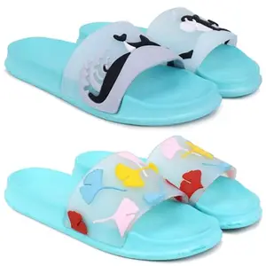 Pampy Angel Combo Pack of 2 Slipper/Flip Flops/Slides for Women,(Dolphin-Blue,Gobi-Blue),37 (Euro)