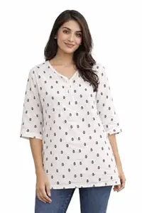 Women's Regular Fit Rayon Short Kurti | Soft & Breathable Summer Tunic Top | 3/4 Sleeve Ethnic Wear Short Kurta for Jeans & Trousers