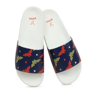 YOHO Wonder Women 003 Slides for Women | Bold Superhero Design with Footpharma Footbed | Lightweight & Comfortable Orthopedic Sliders, Flip-Flops & Chappals for Everyday Use | Mystery Blue - UK 7