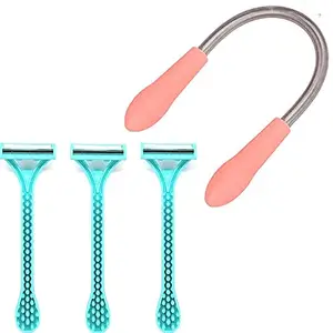 Zhunmun Facial Hair Epilator Remover Tool For Face Clean and Pack of 3 Disposable Razor (4 Item in Combo)