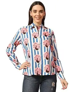 Ravaiyaa - Attitude is everything Ravaiyaa Women Printed Regular Fit Full Long Sleeves Spread Collar Neck Cotton Shirt