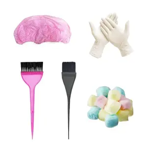 BlackLaoban Dye Brush Large & Small 2PCS, Reusable Elastic Shower Cap And Gloves For Hair Dyeing and Bleaching With Free Cotton Balls Pink (Pack Of 5)