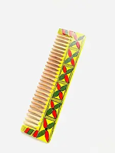 Generic Neem Wooden Comb | Hand-Painted Wooden Comb for Men & Women | Wide-Tooth Wooden Comb