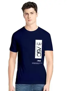 STATUS MANTRA Cotton Regular Fit Half Sleeves Basic Printed T-Shirt for Mens - Navy Blue, XX-Large