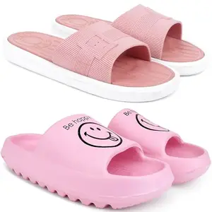 Pampy Angel Combo Pack of 2 Slipper/Flip Flops/Slides/Clogs/Sandals with Adjustable Back Strap for Women,(Buckle-Pink,YW-Smil-Pink),37 (Euro)