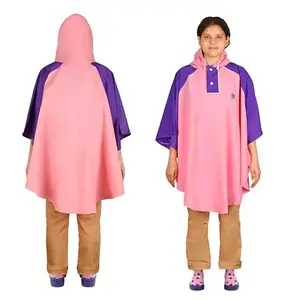 HACER Aqua Kids Raincoat Poncho Waterproof Full Sleeve Rain Jacket with Hood and Pockets for Boys & Girls- (Random Color, Free Size, 1 Pc, Storage Bag)