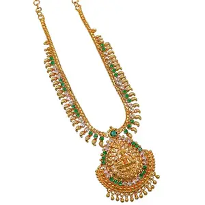 AHR FASHION one gram gold plated lakshmi pendant necklace for women (green white)