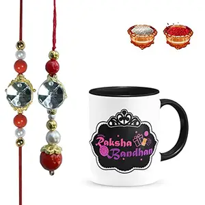 Manonita Rakhi Gift for Brother, bhaiya bhabhi, Gift Set (Rakshabandhan Mug, Roli,Chawal) BV-BLACKMUG-1