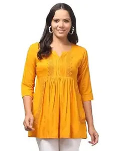 LIBA CREATIONS Women’s Pocket Lace Kurti Short Kurti | Casual Ethnic Wear.