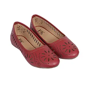 PrasKing Premium Casual Bellies | Ethinic Shoes for Women (38 EU/ 5 UK-IND, Lazer-2::Cherry)