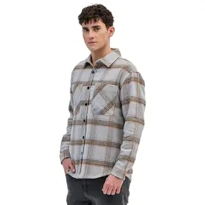 SNITCH Light Grey Checks Double Pocket Flannel Overshirt