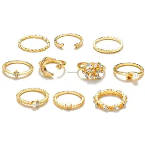 Jewels Galaxy Jewellery For Women Gold Plated Contemporary Stackable Rings Set of 10 (JG-PC-RNG-2721)