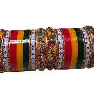 Colourful Ethnic Bangles, Set of Multiple colours Glittery Stones, Red, Yellow, Green, White (2.6)
