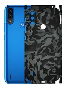 AtOdds - Moto E7 Power Mobile Back Skin Rear Screen Guard Protector Film Wrap with Camera Protector (Coverage - Back+Camera+Sides) (Black Camoflage)