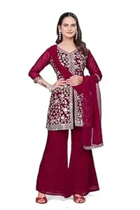 JIMMY ART Pack Of 1 Women's Georgette Zari Sequence Embroidered Kurta and Palazzo Set Trendy Georgette Women'S Kurti Sets With Dupatta