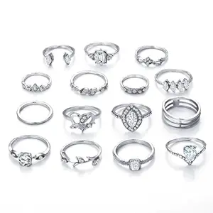 Jewels Galaxy Jewellery For Women Stone Studded Silver Plated Stackable Rings Set of 15 (JG-PC-RNGD-2724)