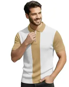 Enitor Mens Half Sleeves Polo Neck T-Shirt, Casual Summer Wear T-Shirt for Men, Streetwear Half Zipper T-Shirts for Boys, Stylish Everyday Tshirts for Boy