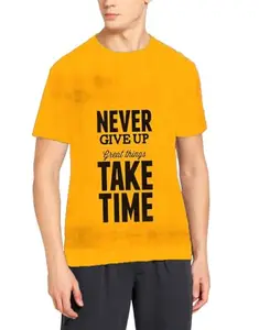 THE BLAZZE Men Regular Round Neck Half Sleeves Dry Fit Jersy Gym Sports T-Shirt L721 0017 (L, YEL_NTT)