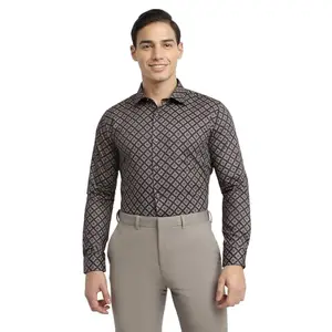 Park Avenue Men Slim Fit Print Pattern Pure Cotton Semicutaway Collar Full Sleeve Formal Shirt (Size: 42)-PISX00726-M9