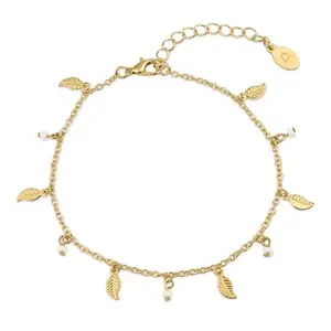 Accessorize London Women'S Leaf And Pearl Station Anklet