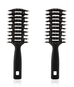 UMAI Round Vented Hair Brush for Quick Drying & Pain Free Detangling | Smoothens | Stylish design | Flexible Nylon Bristles | Suitable for all Hair types (Black, Pack of 2)