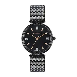 Giordano Women's Round Analog Wrist Watch with Black Dial and Stainless Steel Strap 34mm diameter, 16mm strap width, 30m water resistance, and a one-year manufacturer's warranty starting from the date of purchase.