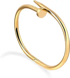 Glowzi Stainless Steel Nail Kada Bracelet for Women & Girls (Free Size,) (Gold)