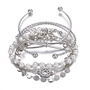 Shining Diva Fashion Latest Stylish Multilayer Silver Plated Bangle Bracelet for Women and Girls (rr12800b)(Set of 5)